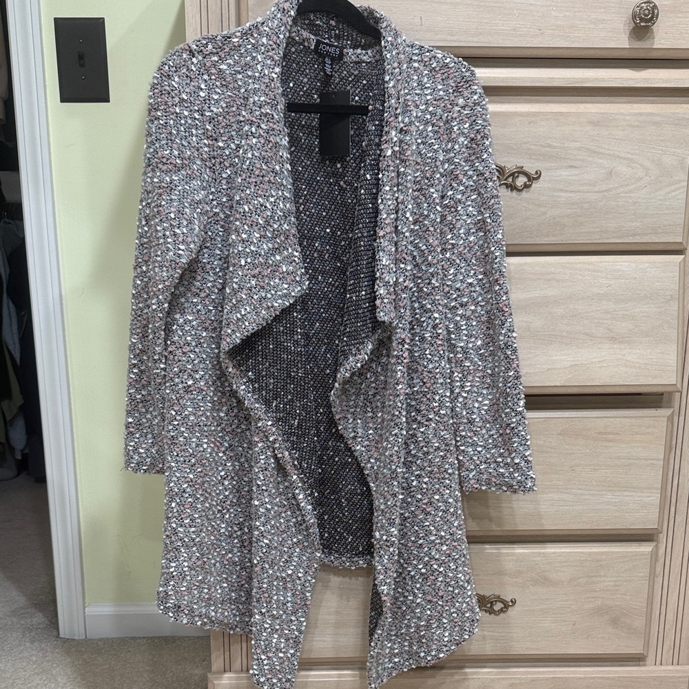 Women's Gray Tweed Open Front Sweater